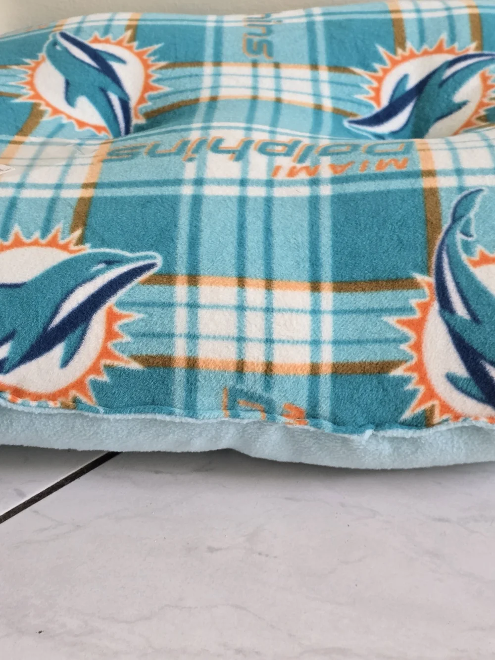 Miami Dolphins Plaid Fleece Dig Bed New - Teal Handmade 30x26 Large